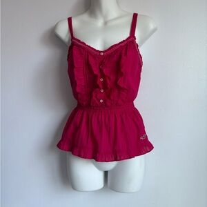 Vintage Y2K Hollister hot pink ruffle peplum babydoll tank top